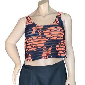 2B Bebe NWT Crop Top Sleeveless Leaf Print Blue/Orange Pullover Size M